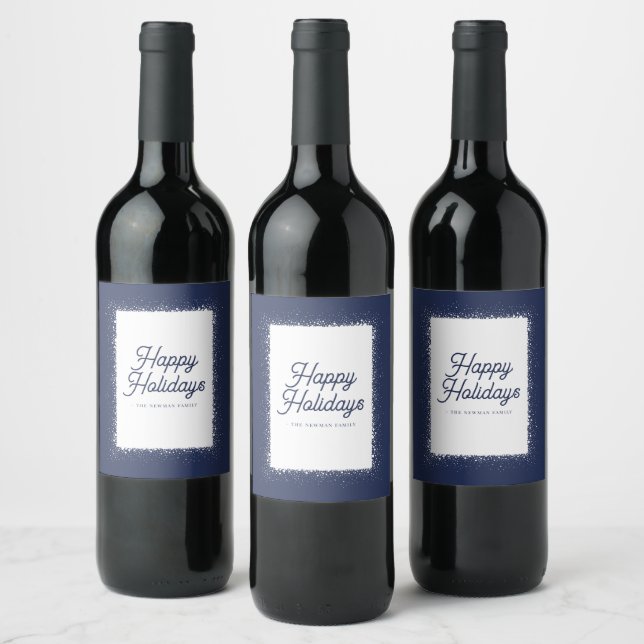 Midnight Blue Snow Holiday Vinetiketter Vinflaska Etikett (Flaskor)