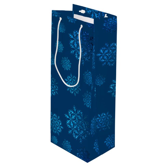 Midnight Blue Snowflake Mönster Vin Bag (Framsidan Vinklad)