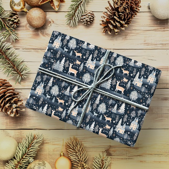 Midnight Blue Snowy Village Presentpapper (Skapare uppladdad)