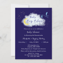 Midnight Blue Starlit Pojke Bliss Stork Inbjudningar