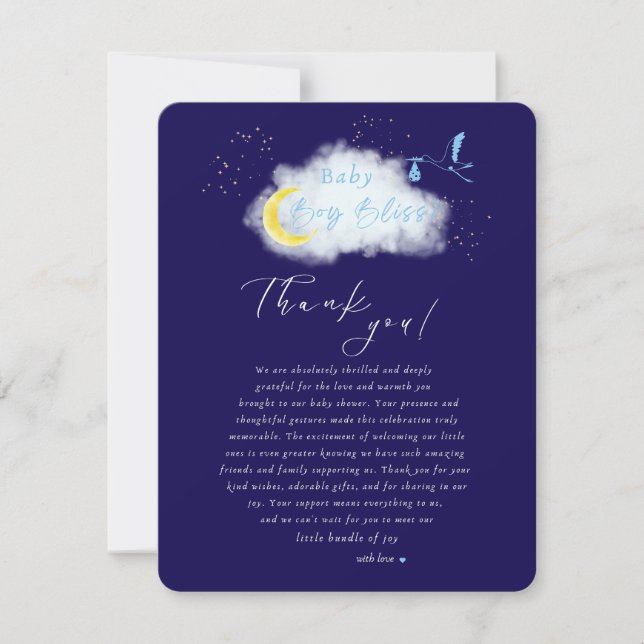 Midnight Blue Starlit Pojke Bliss Stork Speciell Tack Kort (Framsida)