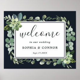 Midnight Blue Succulent Bröllop Välkomstskylt Poster