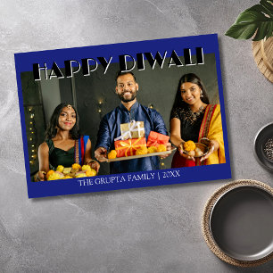 Midnight Blue Traditionell Foto Glad Diwali  Julkort