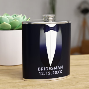 Midnight Blue Tuxedo Bridesman Bröllop-kolv Fickplunta