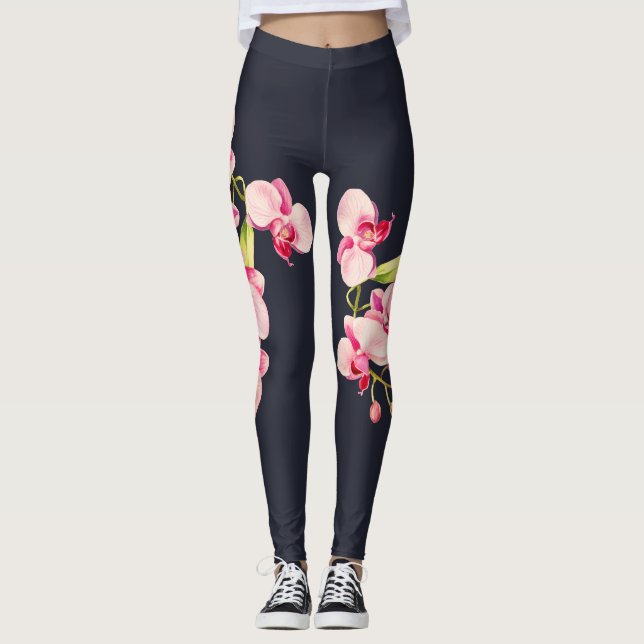 Midnight Blue vivid Rosa Orchid Leggings (Framsida)
