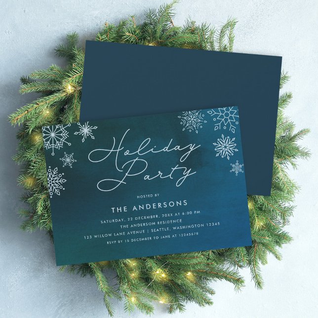Midnight Blue Watercolor Snowflake-Julfest Inbjudningar (Skapare uppladdad)
