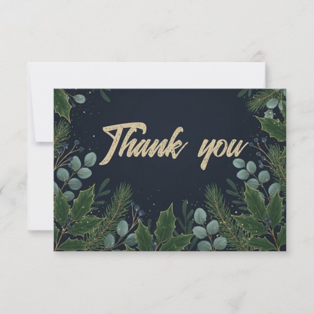 Midnight Blue Winter Foliage Holiday Thank You Tack Kort (Framsida)