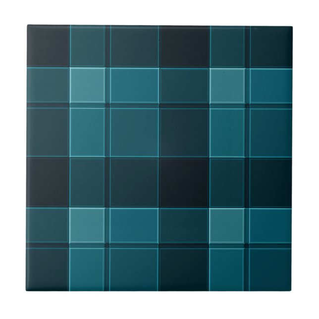 Midnight Blues and Teal Check Ceramic Tile Kakelplatta (Framsidan)