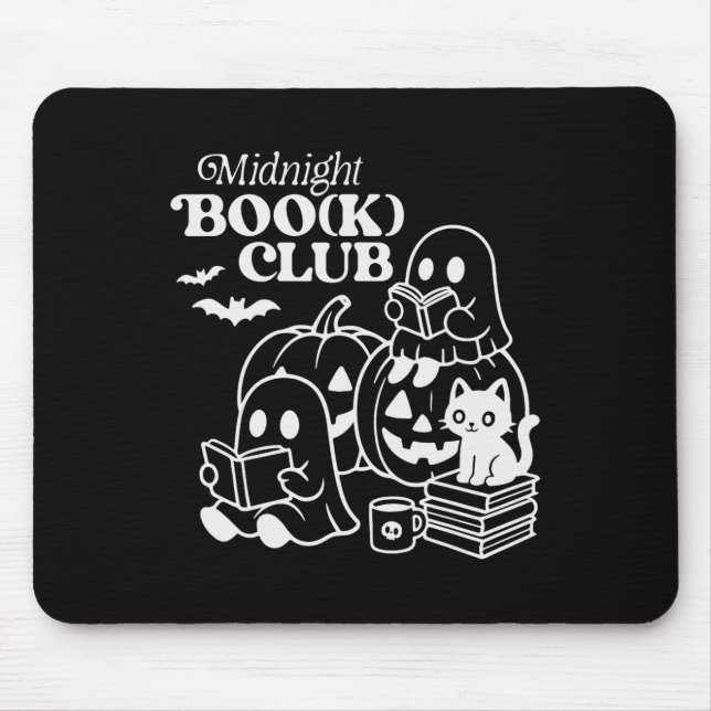 Midnight Boo(k) Klubb Halloween Spöken Reading Bok Musmatta (Framsidan)
