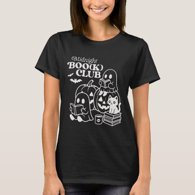 Midnight Boo(k) Klubb Halloween Spöken Reading Bok T Shirt (Framsida)