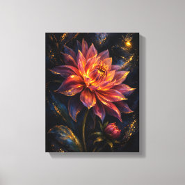 Midnight Botanica Ember Dahlia Moody Indigo Floral Canvastryck