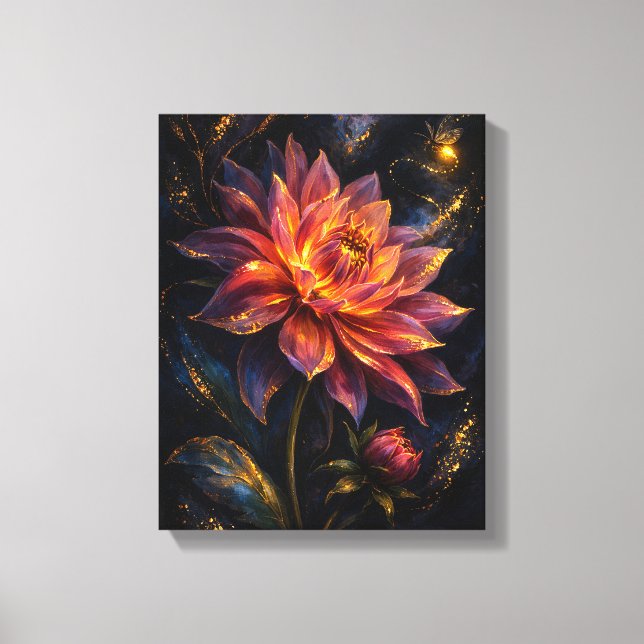 Midnight Botanica Ember Dahlia Moody Indigo Floral Canvastryck (Framsida)