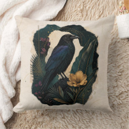Midnight Botanical Raven Kudde