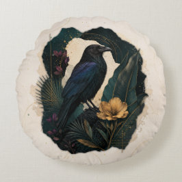 Midnight Botanical Raven Rund Kudde