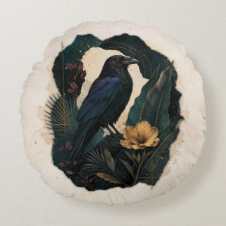 Midnight Botanical Raven Rund Kudde