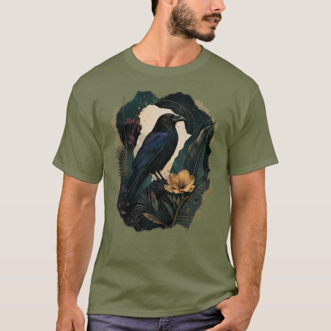 Midnight Botanical Raven T Shirt (Framsida)