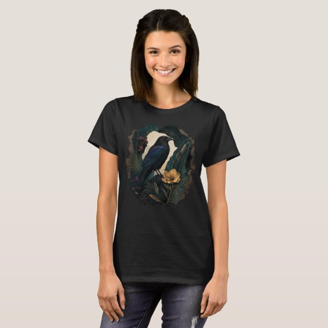 Midnight Botanical Raven T Shirt (Hel framsida)