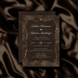 Midnight Bronze Romantik | Satiny Grunge Damask Inbjudningar