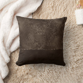 Midnight Bronze Romantik | Satiny Grunge Damask Kudde