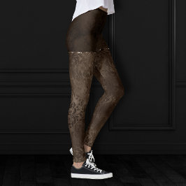 Midnight Bronze Romantik | Satiny Grunge Damask Leggings