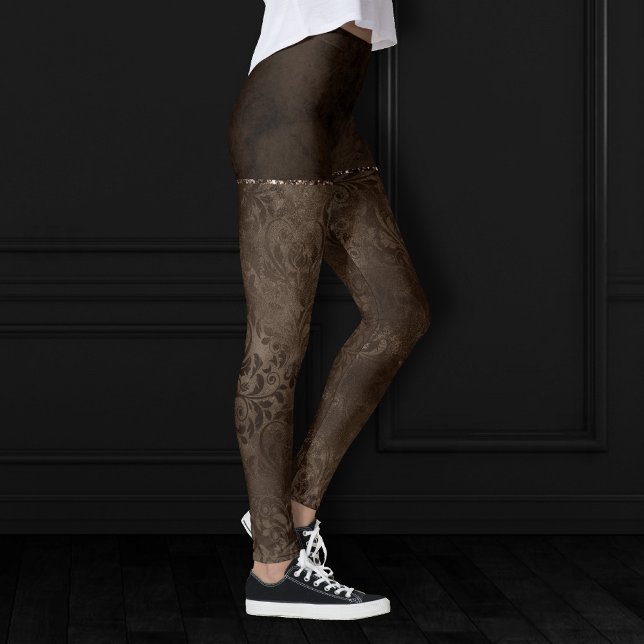 Midnight Bronze Romantik | Satiny Grunge Damask Leggings (Skapare uppladdad)