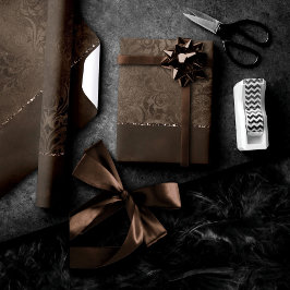 Midnight Bronze Romantik | Satiny Grunge Damask Presentpapper