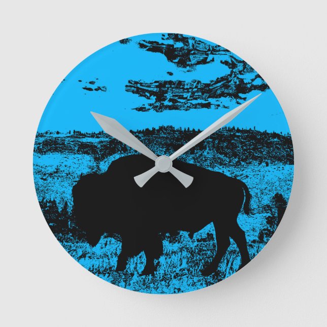 Midnight Buffalo - Plains Bison Rund Klocka (Framsida)