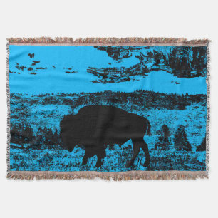 Midnight Buffalo - Plains Bison Throw Blanket Filt