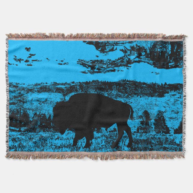 Midnight Buffalo - Plains Bison Throw Blanket Filt (Framsidan)