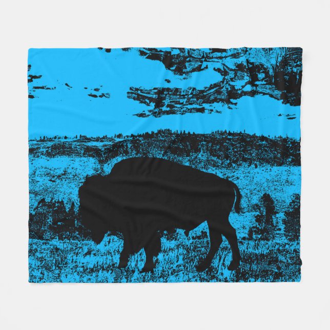 Midnight Buffalo - Plains Bison Throw Blanket Fleecefilt (Framsidan (Horisontell))