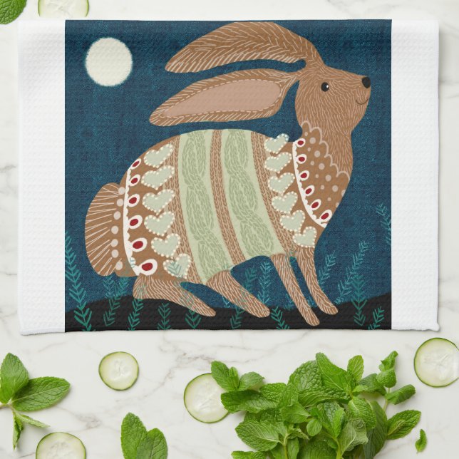 Midnight Bunny Kitchen Tea Towel Kökshandduk (Vikta)