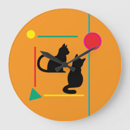 Midnight Cat & Crimson Moon Abstract Wall Clock Stor Klocka