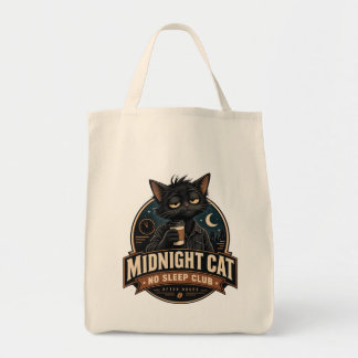 Midnight Cat No Sleep Club Vintage Svart Kattkaffe Tygkasse