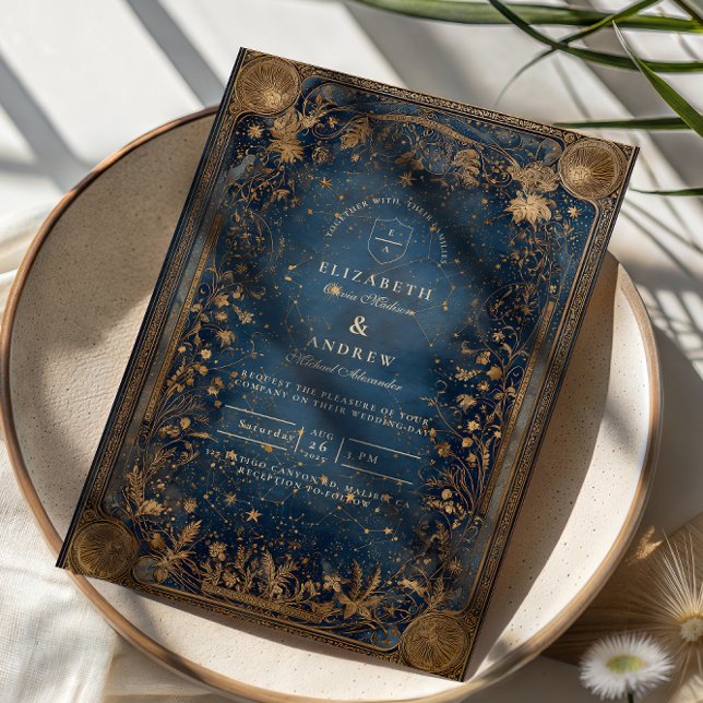 Midnight Celestial Baroque Wedding Inbjudningar (Skapare uppladdad)