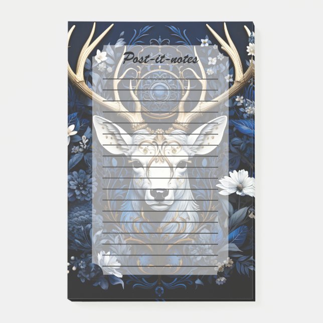 Midnight Celestial Blommig Gotisk Hjort  Post-it Block (Framsida)