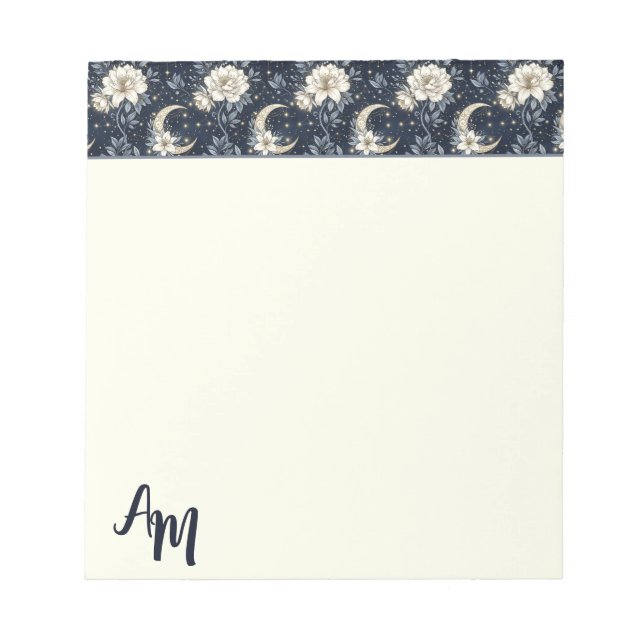 Midnight Celestial Blommig & Halvmåne Design  Anteckningsblock (Framsida)
