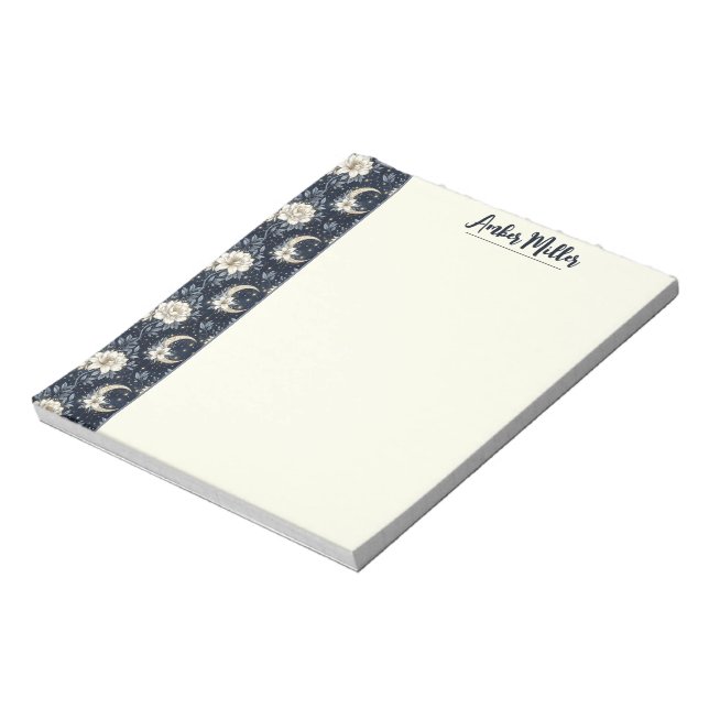 Midnight Celestial Blommig & Halvmåne Design  Anteckningsblock (Roterad)