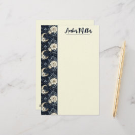 Midnight Celestial Blommig & Halvmåne Design Brevpapper