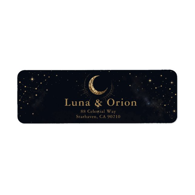 Midnight Celestial Bröllopsadressetikett Returadress Etikett (Framsidan)
