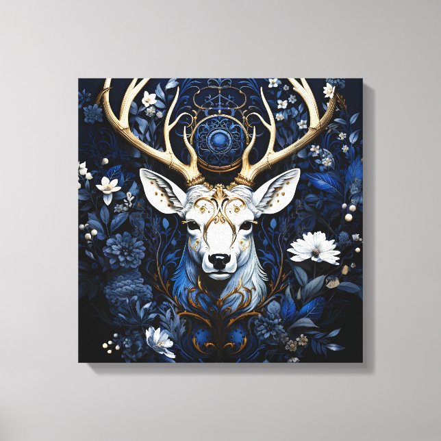 Midnight Celestial Floral Gothic Deer  Canvastryck (Framsida)
