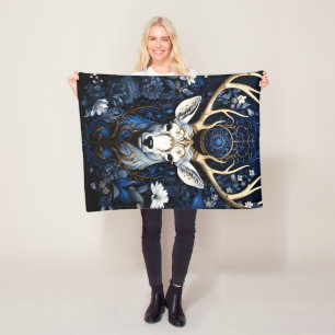 Midnight Celestial Floral Gothic Deer Fleecefilt