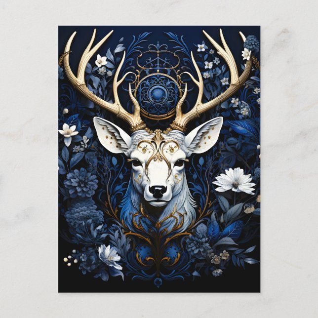 Midnight Celestial Floral Gothic Deer  Helg Vykort (Framsida)