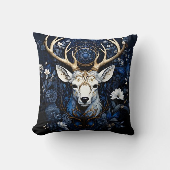 Midnight Celestial Floral Gothic Deer  Kudde (Framsida)