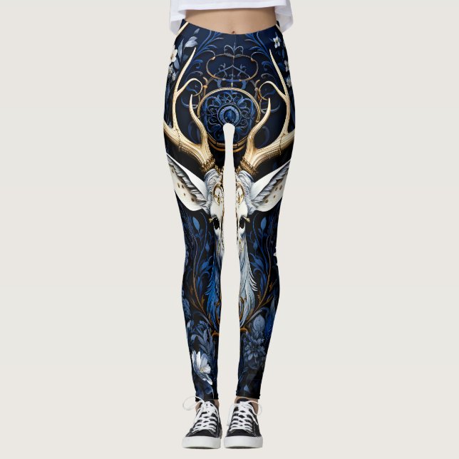 Midnight Celestial Floral Gothic Deer  Leggings (Framsida)