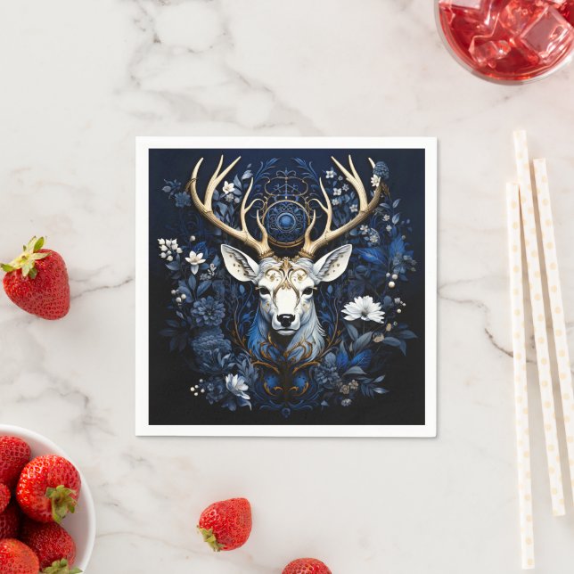 Midnight Celestial Floral Gothic Deer  Pappersservett (Insitu)