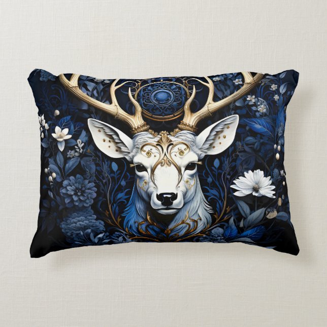 Midnight Celestial Floral Gothic Deer  Prydnadskudde (Framsidan)