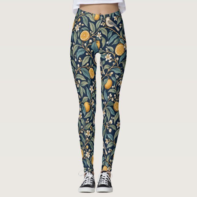 Midnight Citrus Botaniskt tryck i hela mönstret Le Leggings (Framsida)
