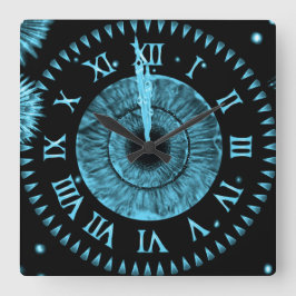 Midnight Clock Light Blue Fyrkantig Klocka