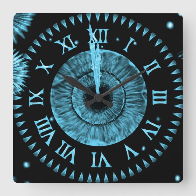 Midnight Clock Ljusblå Fyrkantig Klocka (Framsida)