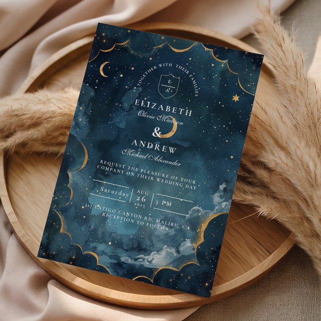 Midnight Constellation Floral Wedding Inbjudningar (Skapare uppladdad)